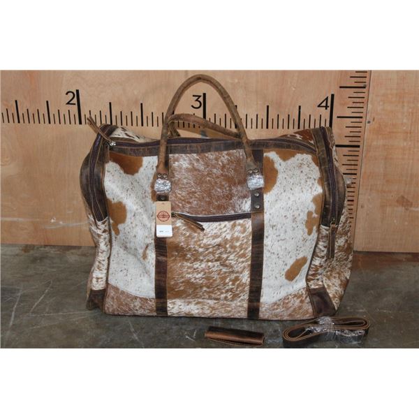 *Brand New* Brown and White 100% COWHIDE Leather DUFFLE BAG