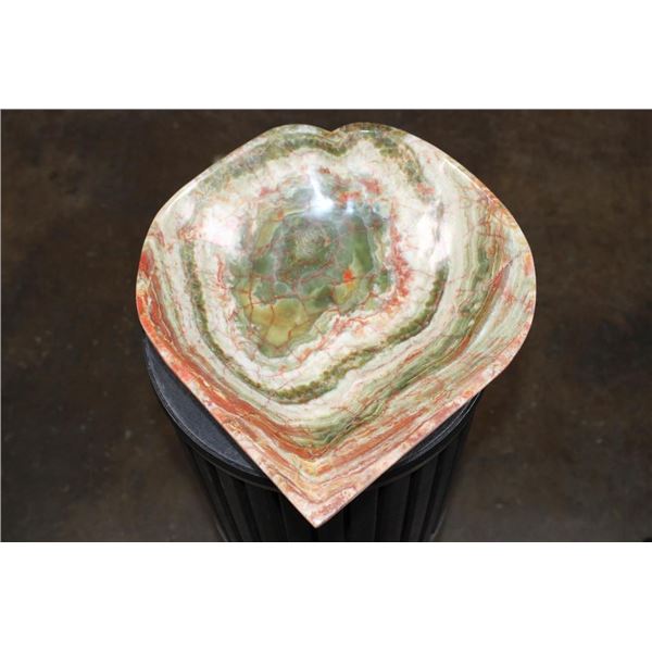 Big Heart Shaped Bowl Carved from a single piece of GREEN BANDED ONYX
