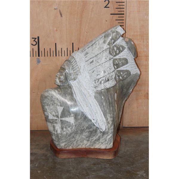 Large Alabaster Stone Indian Chief SCULPTURE on a Wood Base