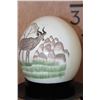 Image 3 : Scrimshawed OSTRICH Egg by African Artist "NQO" displayed on a Tall Metal Stand