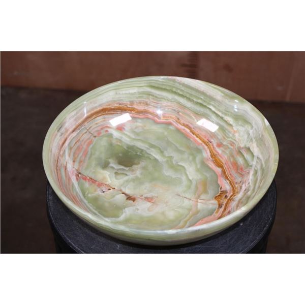Big BOWL Carved from a Single Piece of GREEN BANDED ONYX