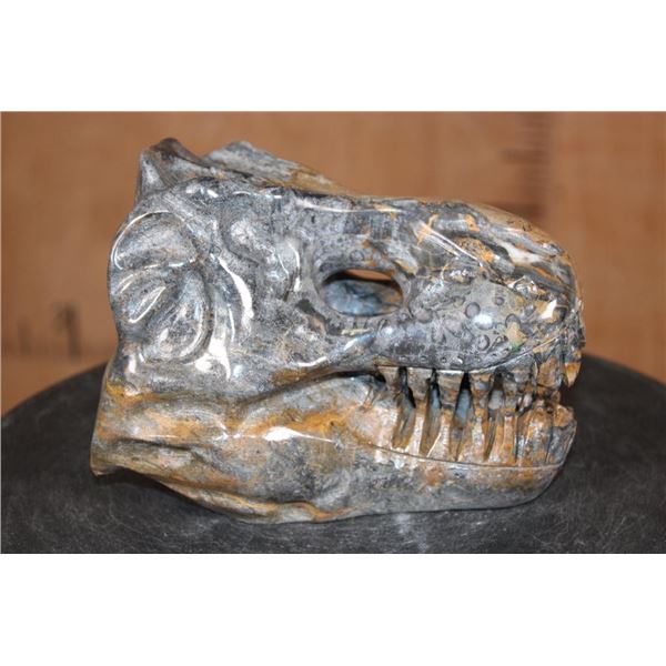 Big Hand-carved and Polished SODALITE-SYENITE Tyrannosaurus Rex SKULL