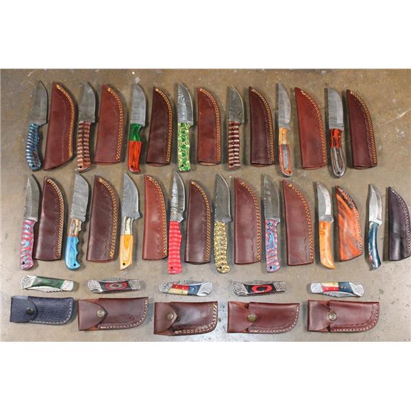 (20) Damascus Steel Fixed Blade KNIVES and (5) Damascus Steel Pocket KNIVES
