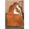 Image 4 : *Brand New* Brown and White Cowhide Leather DUFFLE BAG or Luggage with Fringe