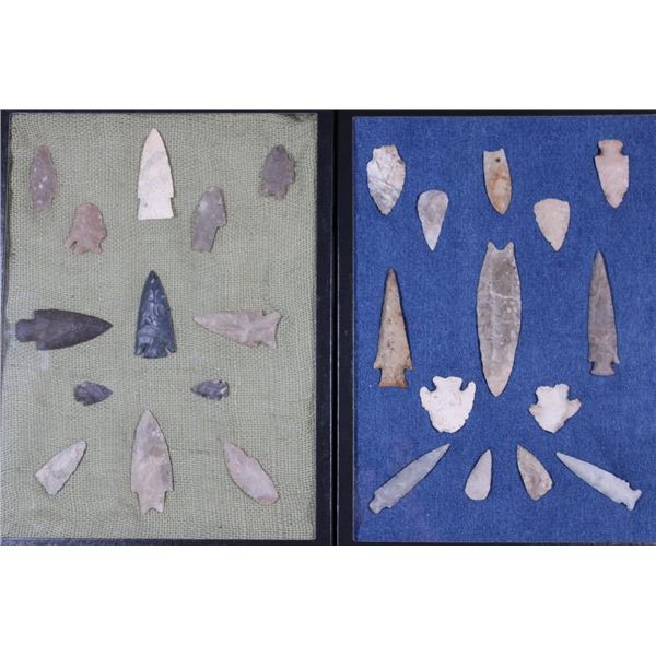 (27) Native American ARROWHEADS or Spear Points in a Display Case