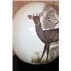 Image 4 : Scrimshawed OSTRICH EGG  by African artist "J. Nkosi" displayed on a Metal Stand