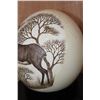Image 5 : Scrimshawed OSTRICH EGG  by African artist "J. Nkosi" displayed on a Metal Stand