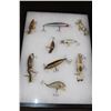 Image 1 : (3) Antique Wood FISHING LURES with (6) Old FISHING LURES in a Display Case
