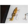 Image 2 : (3) Antique Wood FISHING LURES with (6) Old FISHING LURES in a Display Case