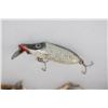 Image 7 : (3) Antique Wood FISHING LURES with (6) Old FISHING LURES in a Display Case