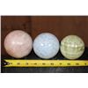 Image 2 : 3 Mineral Spheres. (1) ROSE QUARTZ, (1) BLUE CELESTITE, and (1) GREEN BANDED ONYX