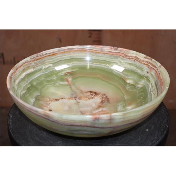 Big BOWL Carved from a Single Piece of GREEN BANDED ONYX