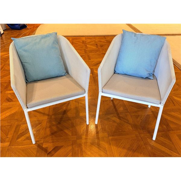 Qty 2 Kettal Outdoor Powder-Coated Aluminum Mesh Chairs 23"x23"x32"H w/ Seat & Blue Back Cushions