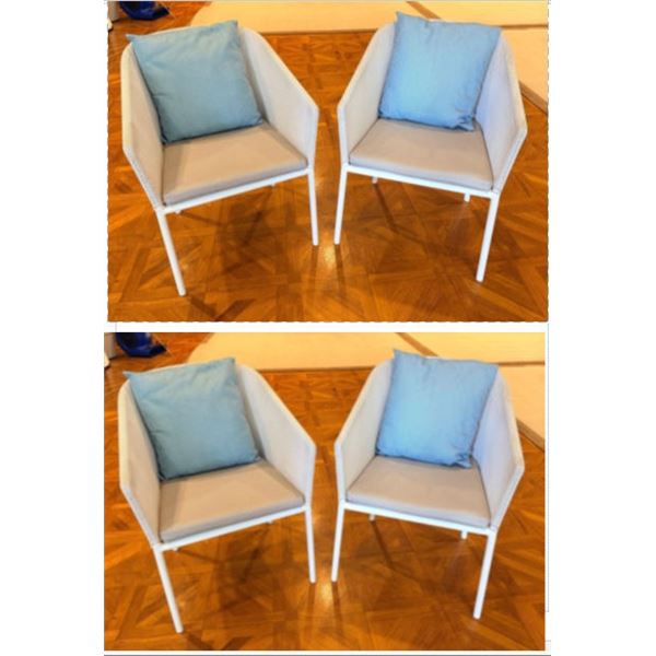 Qty 4 Kettal Outdoor Powder-Coated Aluminum Mesh Chairs 23"x23"x32"H w/ Seat & Blue Back Cushions