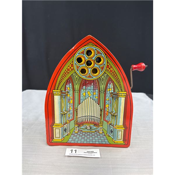 1930s J.Chein Wind-up Tin Litho Cathedral Church Pipe Organ in Excellent Working Condition