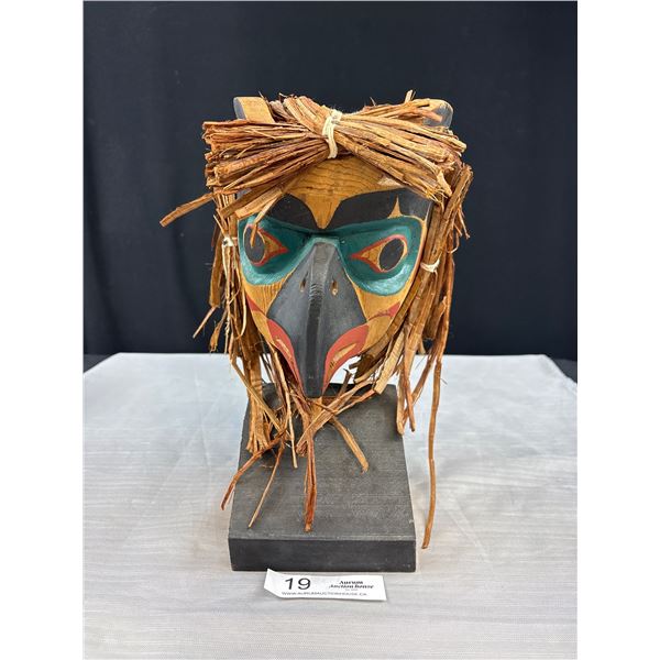 Very Nicely Carved West Coast Native 12" Tall Mask on Stand Signed Ed Simeon