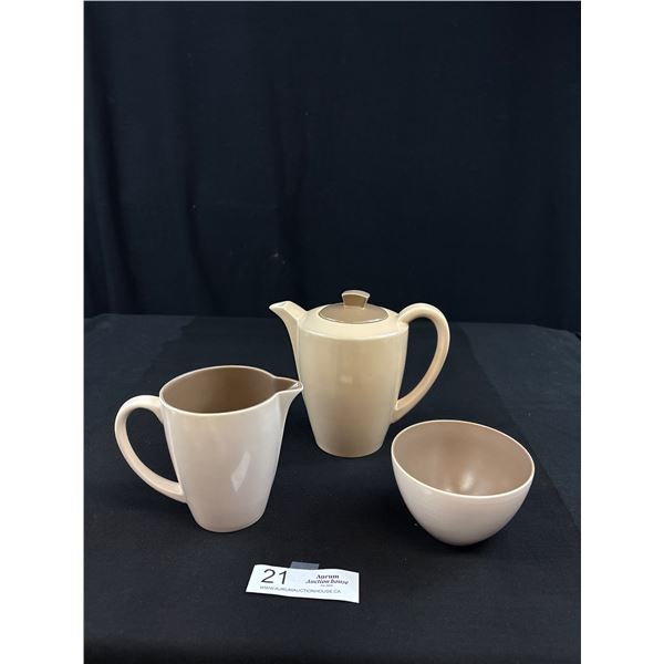 Mid-Century Poole England Twintone Teapot and Cream & Sugar Set