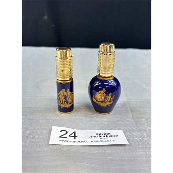 Vintage Limoges France Cobalt ww/22K Gold Empty Perfume Bottles