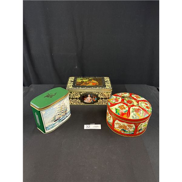 3 Coloured Vintage Biscuit Tins