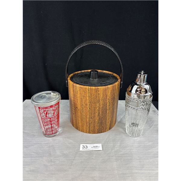 Mid-Century Phoenixware Ice Bucket and Glass Cocktail Shakers