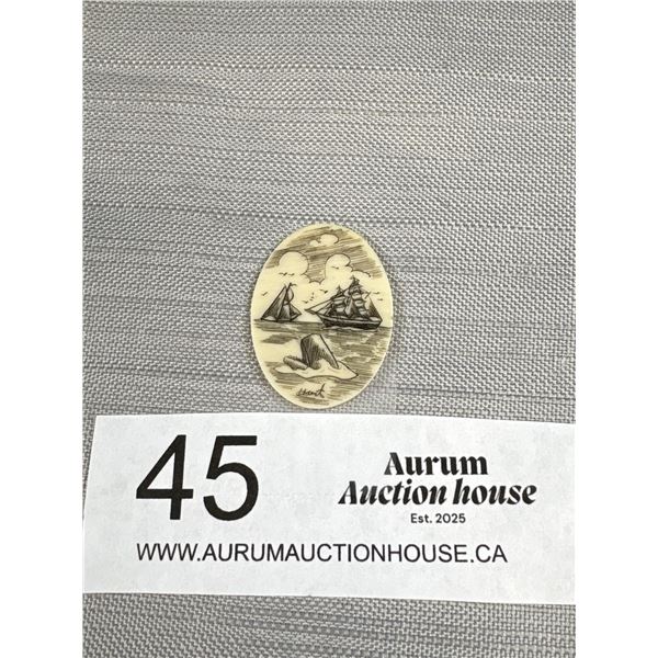 A Nice Scrimshaw Ivory Panel (Signed) Whaling Scene