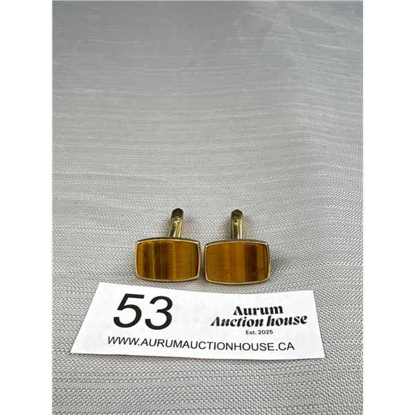 A Good Pair of 1970s Tiger Eye Gents Cuff Links