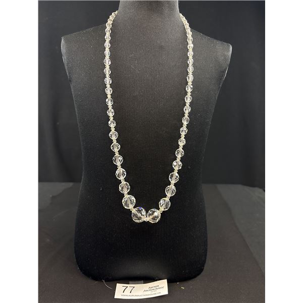 Gorgeous Art Deco Clear Crystal Necklace w/Sterling Silver Chain and Faceted Graduated Beads