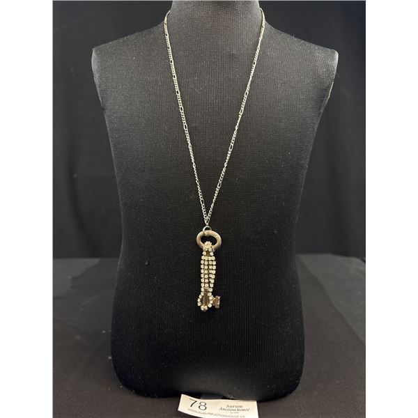 One of a Kind Upcycled Necklace w/Antique Skeleton Key, Rhinestone Earring and Pearl Clasp - Very We