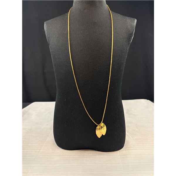 Nice Quality 30" Gold Plated Chain w/ Two Leaf Pendants