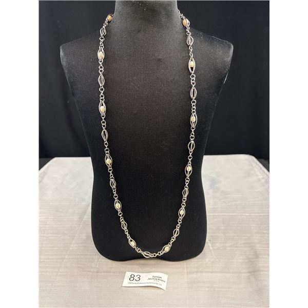 Charming Charlie Silvertone Station Necklace w/Oval Links and Freshwater Pearls