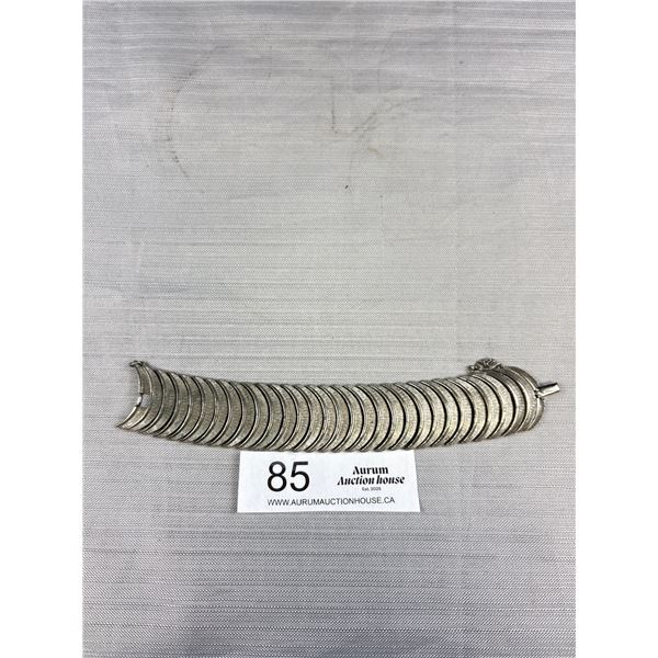 Unique Heavy Vintage Silver Bracelet w/ Safety Chain