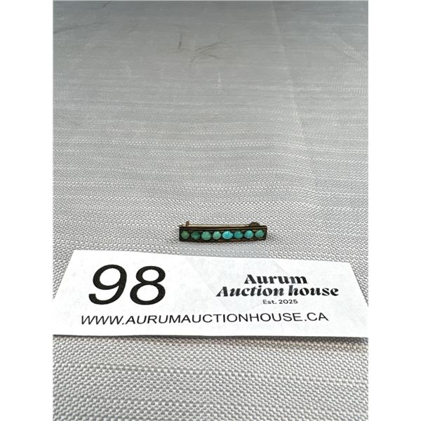 A 1" Long Victorian Turqouise Bead Inlay Bar Brooch 1890-1900