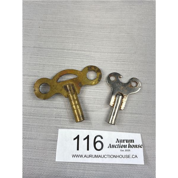 2 Antique Clock Keys (1 Brass)
