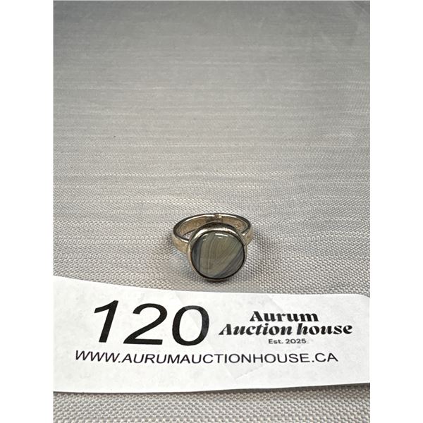 A Heavy Guage Sterling (Tested) + Agate Ring