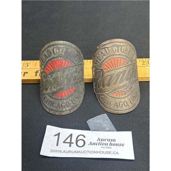 2 Mead Cycle Company Range Chicago USA Bicycle Badges