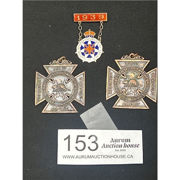 1939 Sterling Silver Mothers of the Empire Pin + 2 Early School Medals