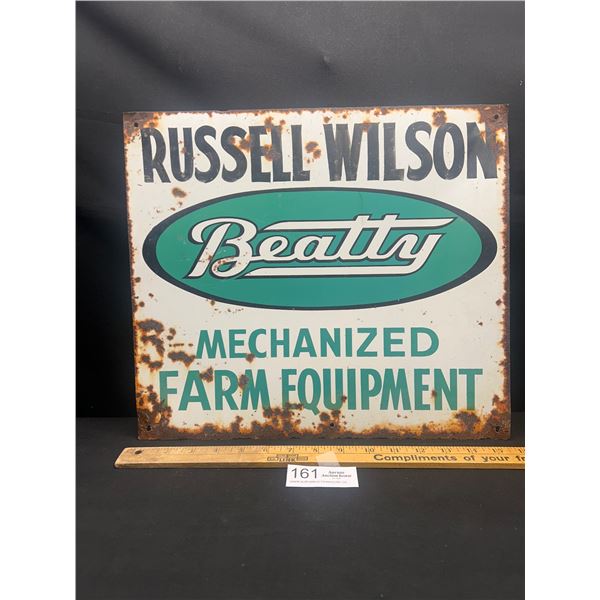 Vintage 16" x 14" Russell Wilson Beatty Mechanized Farm Equipment Tin Sign
