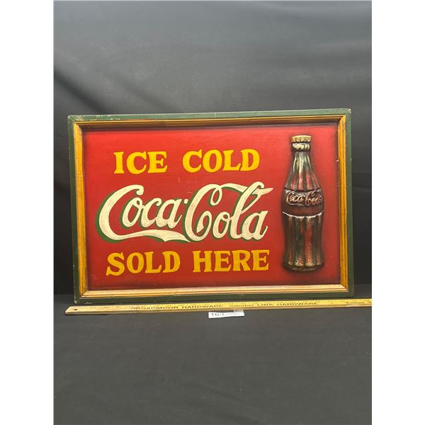 24" x 16" Wooden 3 Dimensional Coca-Cola Painted Sign