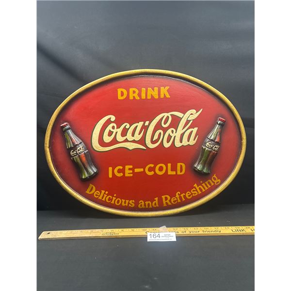 23" Wide Oval Coca-Cola Wooden Sign