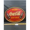 Image 1 : 23" Wide Oval Coca-Cola Wooden Sign