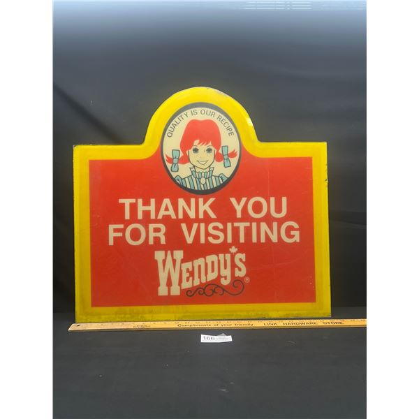 26" x 24" Vintage Plexi Glass Wendy's Sign