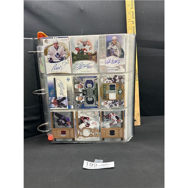 Binder Full of Upper Deck Hockey Cards Late 90's or Newer 2 Good Pages with Autograph and Jersey Car