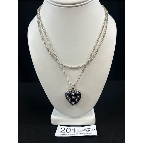 Very Nice Sterling Silver Murano Glass Heart Pendant with necklace