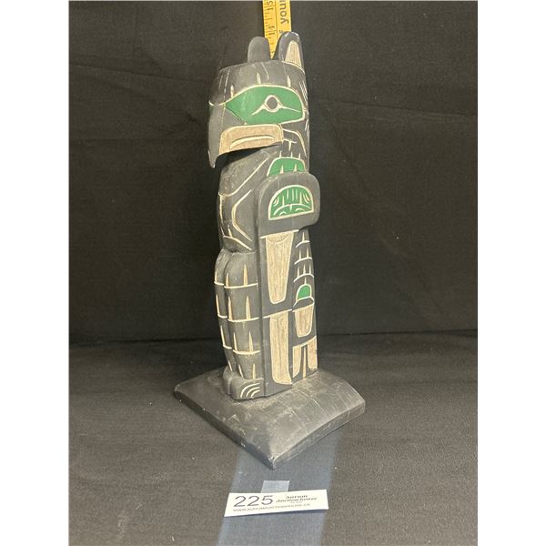 13" Tall West Coast Native Carved Hawk Totem Pole signed Rick Charlie Squamish