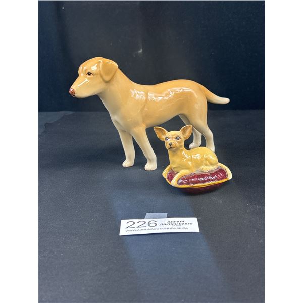 2 Vinatge Porcelin Dogs Golden Labrador Retriver Made in England one says Beswick