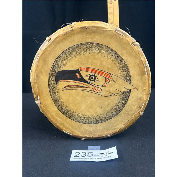 7" Diameter West Coast Native Eagle Drum Signe by Leon Court