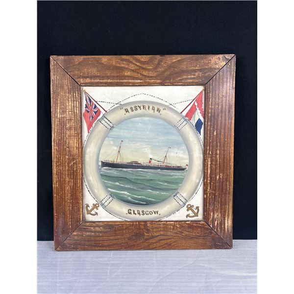 14"x15" Framed Steamship Painting ASSYRIAN Glasgow