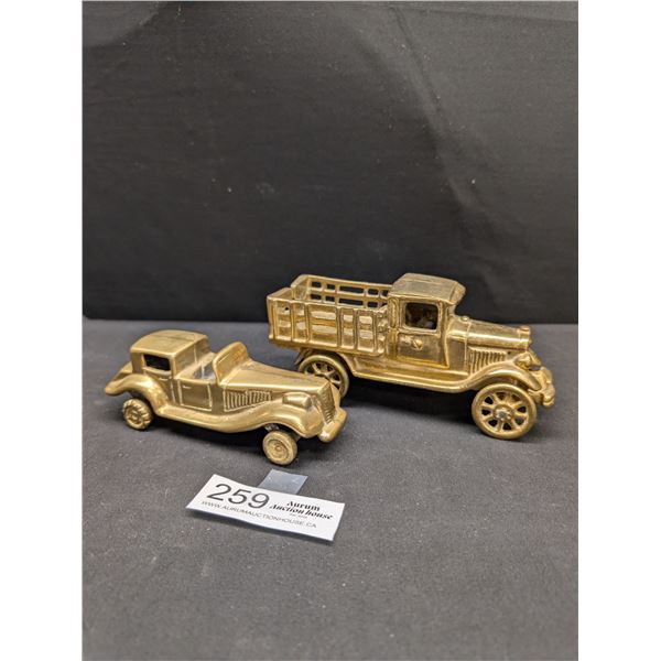 Two Vitage Heavy Brass Cars