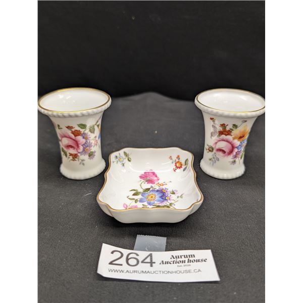 Set of Royal Crown Derby Bone China Samall Vases and Tray