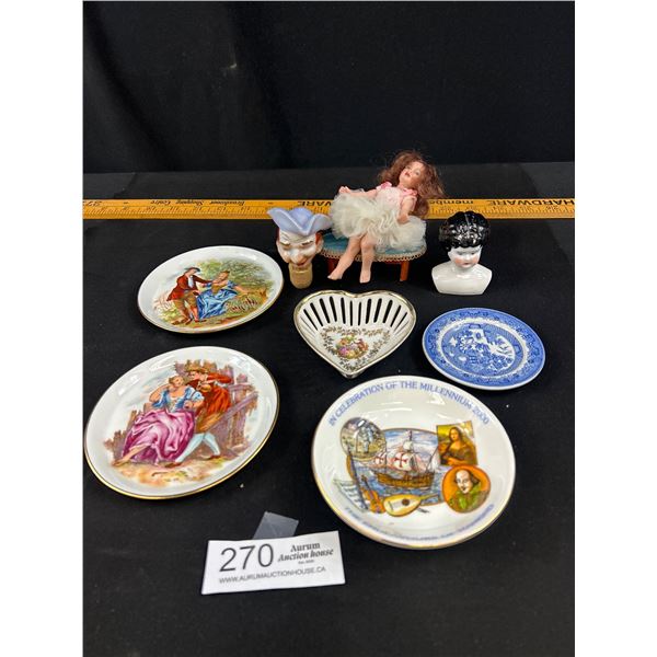 Vinatge Collectible lot of Small Porcelin Dishes Anysly plus Figural Heads